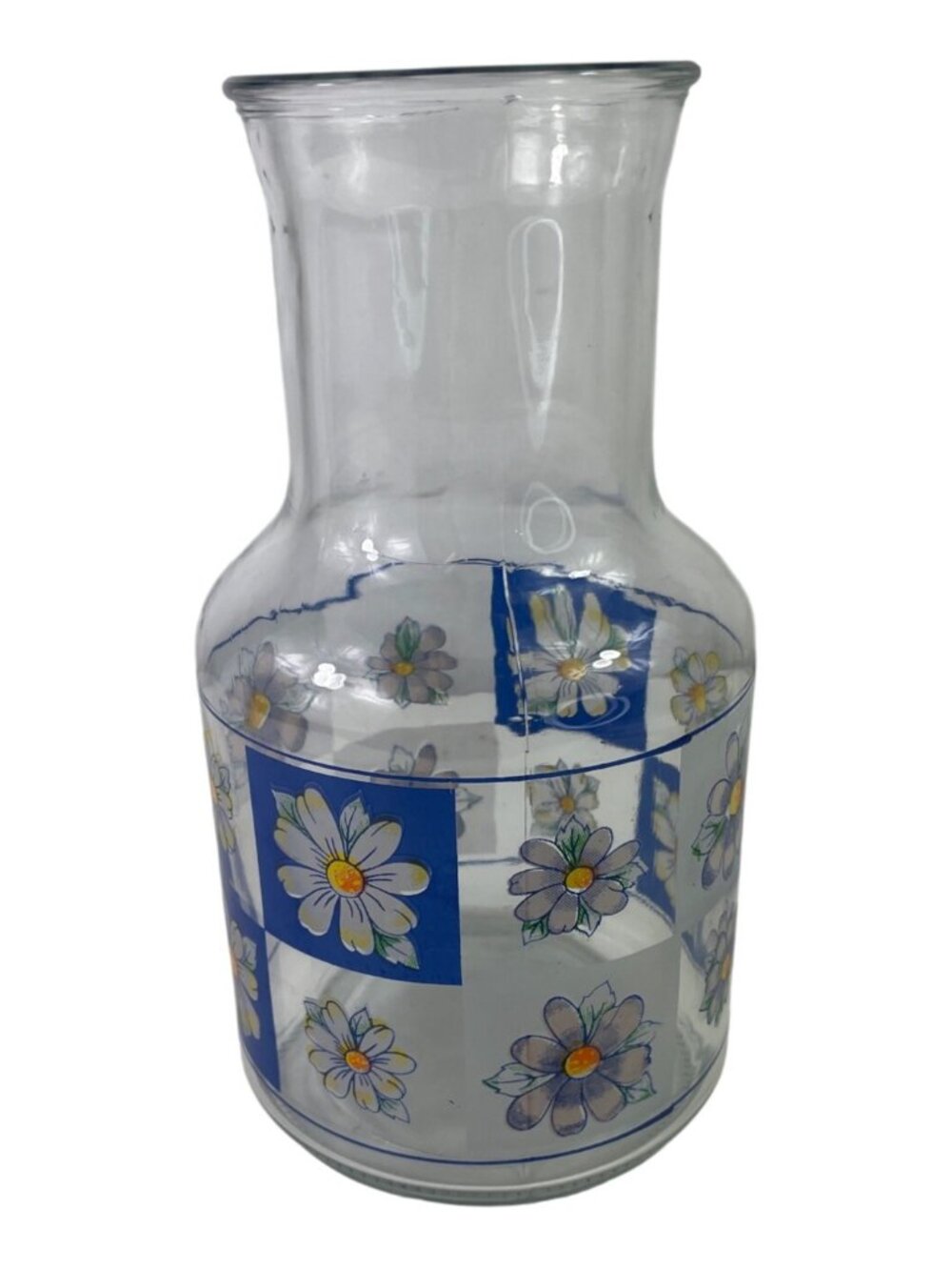 Vintage Kig Indonesia Glass Carafe Decanter With Blue & White Daisy Design - Picture 4 of 12